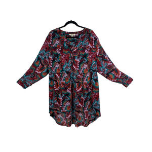 Pioneer Woman Size XXXL Ruffle Tiered Tunic Top Blouse Floral Green Pink Shirt